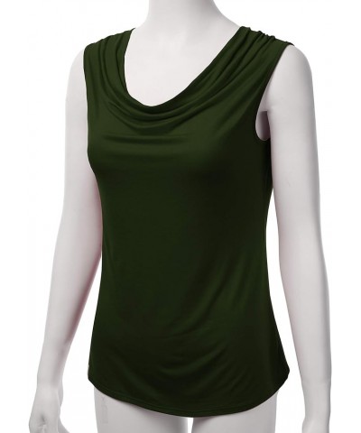 Women's Cowl Neck Ruched Draped Sleeveless Stretchy Blouse Casual Tank Top (Made in USA) Phi419-olive $11.96 Tops