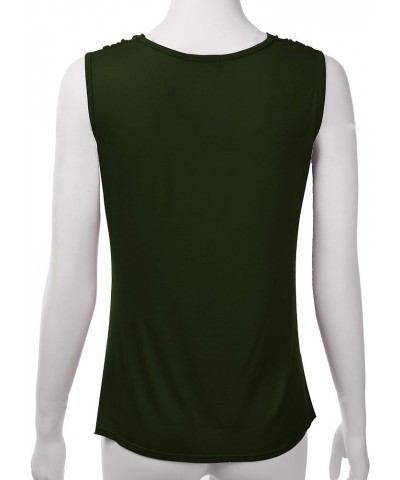 Women's Cowl Neck Ruched Draped Sleeveless Stretchy Blouse Casual Tank Top (Made in USA) Phi419-olive $11.96 Tops