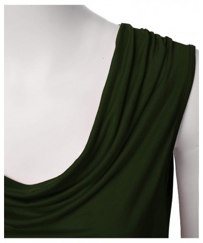 Women's Cowl Neck Ruched Draped Sleeveless Stretchy Blouse Casual Tank Top (Made in USA) Phi419-olive $11.96 Tops