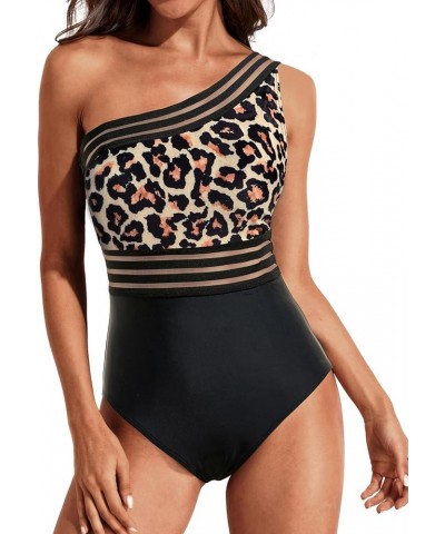 Women One Piece Swimsuits Tummy Control One Shoulder Bathing Suits Ruffle Swimwear Black Leopard $18.19 Swimsuits