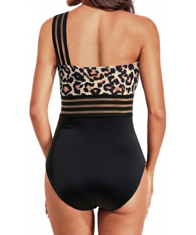 Women One Piece Swimsuits Tummy Control One Shoulder Bathing Suits Ruffle Swimwear Black Leopard $18.19 Swimsuits