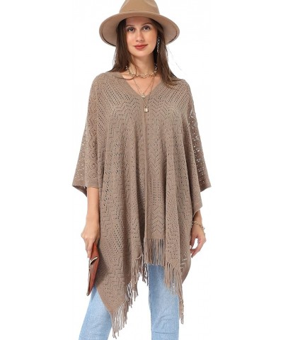 Soul Young Knitted Poncho Sweater for Women Ladies Pullover Wraps Cozy Topper shawl Cape Khaki $16.23 Sweaters