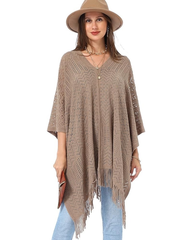 Soul Young Knitted Poncho Sweater for Women Ladies Pullover Wraps Cozy Topper shawl Cape Khaki $16.23 Sweaters