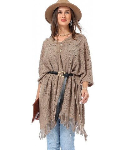 Soul Young Knitted Poncho Sweater for Women Ladies Pullover Wraps Cozy Topper shawl Cape Khaki $16.23 Sweaters