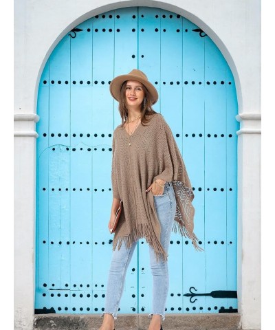 Soul Young Knitted Poncho Sweater for Women Ladies Pullover Wraps Cozy Topper shawl Cape Khaki $16.23 Sweaters