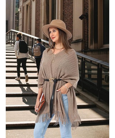 Soul Young Knitted Poncho Sweater for Women Ladies Pullover Wraps Cozy Topper shawl Cape Khaki $16.23 Sweaters