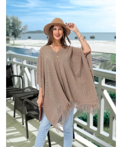 Soul Young Knitted Poncho Sweater for Women Ladies Pullover Wraps Cozy Topper shawl Cape Khaki $16.23 Sweaters