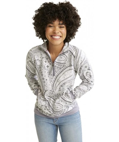 Women's French Terry Quarter-Zip Sweatshirt with Pockets (Extended Size Range) Citrus Paisley Gray $12.17 Activewear