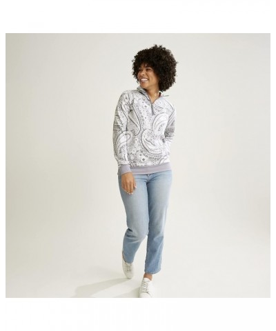 Women's French Terry Quarter-Zip Sweatshirt with Pockets (Extended Size Range) Citrus Paisley Gray $12.17 Activewear