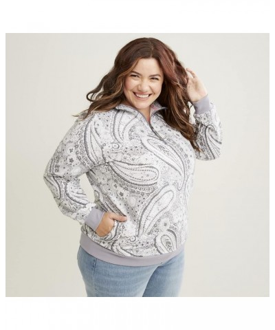 Women's French Terry Quarter-Zip Sweatshirt with Pockets (Extended Size Range) Citrus Paisley Gray $12.17 Activewear