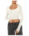 Long Sleeve Crop Top for Women Scoop Neck Casual Slim Fitted Ribbed Workout Sexy Basic Tight Tees White $11.75 T-Shirts