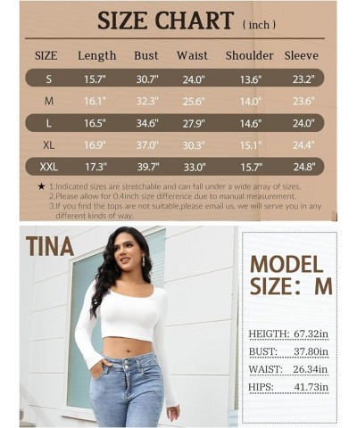 Long Sleeve Crop Top for Women Scoop Neck Casual Slim Fitted Ribbed Workout Sexy Basic Tight Tees White $11.75 T-Shirts