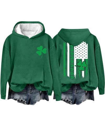 Women's Cheers St. Patrick's Day Shamrock Graphic Sweatshirt American Flag Print Hoodie Long Sleeve Clover Pullover 21- Ameri...