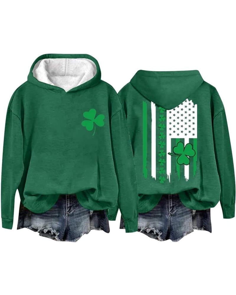 Women's Cheers St. Patrick's Day Shamrock Graphic Sweatshirt American Flag Print Hoodie Long Sleeve Clover Pullover 21- Ameri...