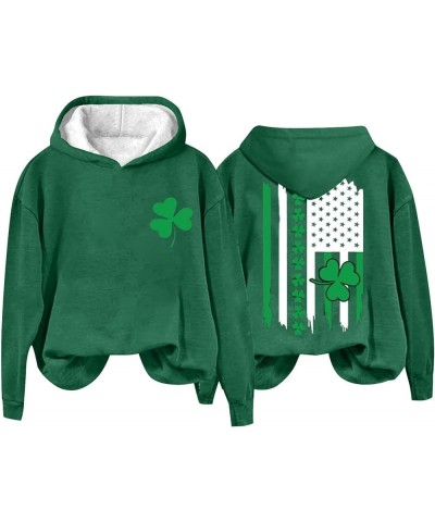 Women's Cheers St. Patrick's Day Shamrock Graphic Sweatshirt American Flag Print Hoodie Long Sleeve Clover Pullover 21- Ameri...