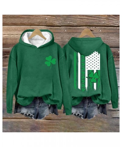 Women's Cheers St. Patrick's Day Shamrock Graphic Sweatshirt American Flag Print Hoodie Long Sleeve Clover Pullover 21- Ameri...