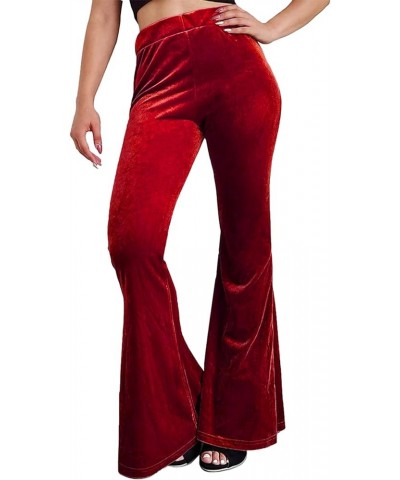 Women 's Velvet Flare Pants High Waist Bell Bottom Solid Color Slim Fit Casual Long Trousers Bootcut Pants Red $11.79 Pants