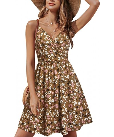 Womens' 2024 V Neck Floral/Solid Spaghetti Strap Summer Casual Swing Sundress with Pocket Floralz30 $15.00 Dresses