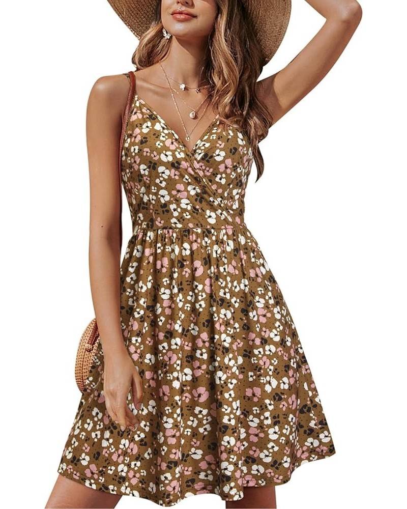 Womens' 2024 V Neck Floral/Solid Spaghetti Strap Summer Casual Swing Sundress with Pocket Floralz30 $15.00 Dresses