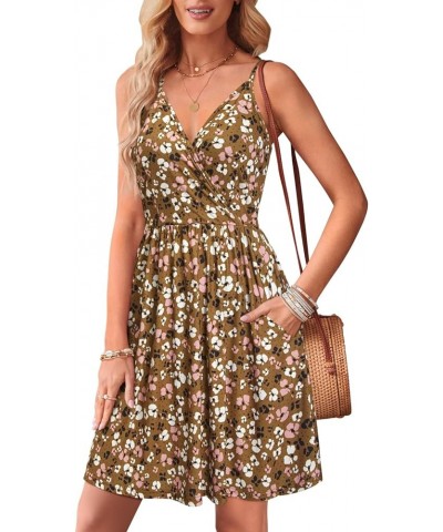 Womens' 2024 V Neck Floral/Solid Spaghetti Strap Summer Casual Swing Sundress with Pocket Floralz30 $15.00 Dresses