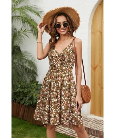 Womens' 2024 V Neck Floral/Solid Spaghetti Strap Summer Casual Swing Sundress with Pocket Floralz30 $15.00 Dresses