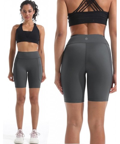 Women's High Waist Yoga Shorts Tummy Control Workout Running Compression Shorts with Pocket 9119 Black/Grey/Light Green,3 Pac...