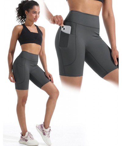 Women's High Waist Yoga Shorts Tummy Control Workout Running Compression Shorts with Pocket 9119 Black/Grey/Light Green,3 Pac...