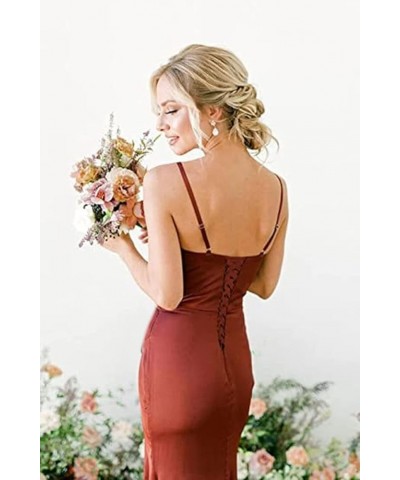 Spaghetti Straps Bridesmaid Dresses Long for Women A-Line Satin Formal Gown with Slit Turquoise $31.34 Dresses