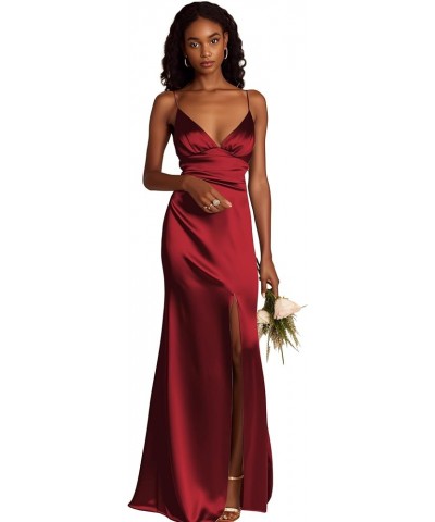 Spaghetti Straps Bridesmaid Dresses Long for Women A-Line Satin Formal Gown with Slit Turquoise $31.34 Dresses