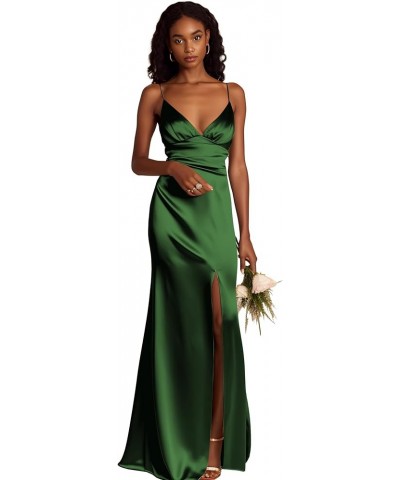 Spaghetti Straps Bridesmaid Dresses Long for Women A-Line Satin Formal Gown with Slit Turquoise $31.34 Dresses