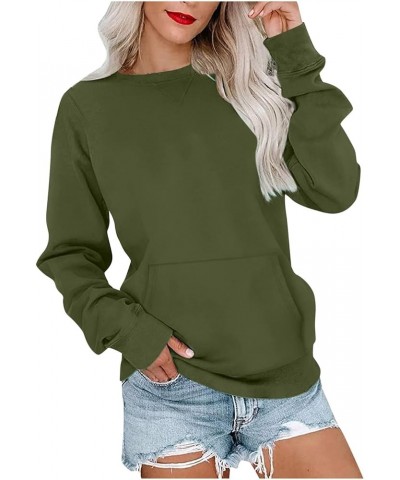 Womens Sweatshirts No Hood With Pockets Oversized Fall Tops 2023 Basic Long Sleeeve Pullover Solid Color Shirts D-army Green ...