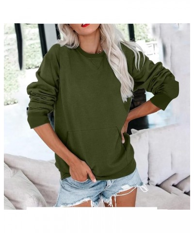 Womens Sweatshirts No Hood With Pockets Oversized Fall Tops 2023 Basic Long Sleeeve Pullover Solid Color Shirts D-army Green ...