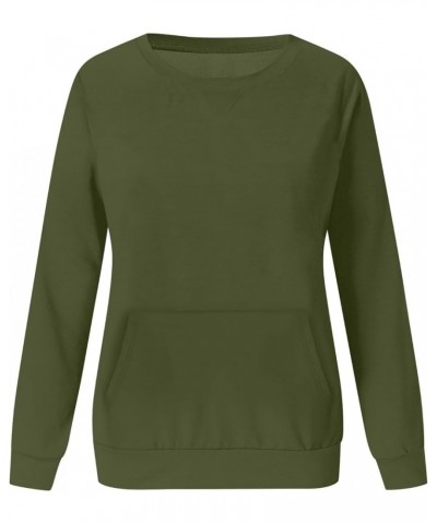 Womens Sweatshirts No Hood With Pockets Oversized Fall Tops 2023 Basic Long Sleeeve Pullover Solid Color Shirts D-army Green ...