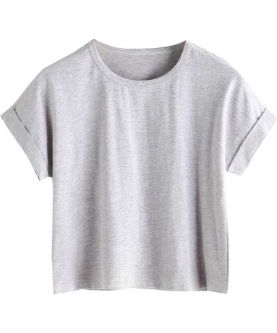 Women's Casual Round Neck Short Sleeve Soild Basic Crop Top T-Shirt Solid Grey $14.99 T-Shirts