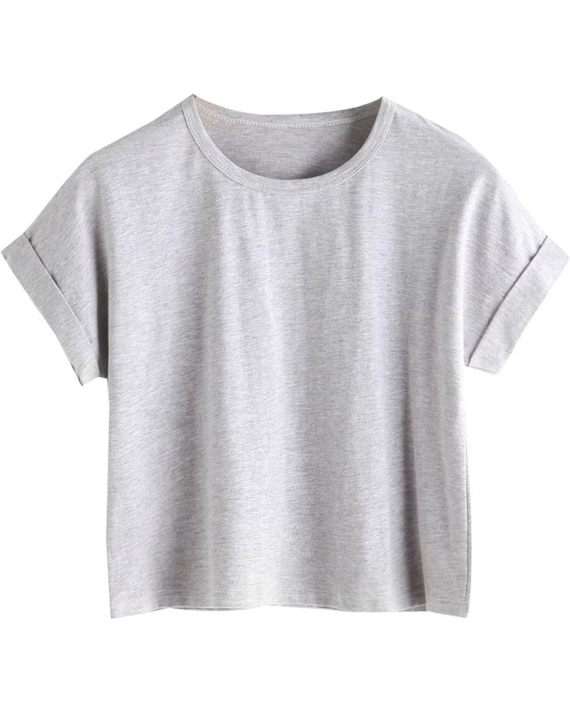 Women's Casual Round Neck Short Sleeve Soild Basic Crop Top T-Shirt Solid Grey $14.99 T-Shirts