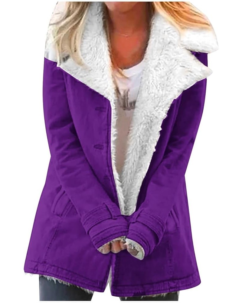 Sherpa Fleece Lined Fall Jackets For Women 2023 Open Front Cardigan Fuzzy Coat Warm Winter Outerwear With Pockets G13-purple ...