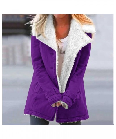 Sherpa Fleece Lined Fall Jackets For Women 2023 Open Front Cardigan Fuzzy Coat Warm Winter Outerwear With Pockets G13-purple ...