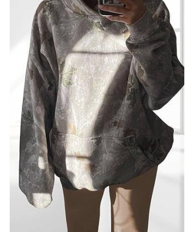 Women's Crewneck Camouflage Maple Leaf Sweatshirt Oversized Cotton Pullover Hoodie with Kangaroo Pocket for Women 04-camo $17...