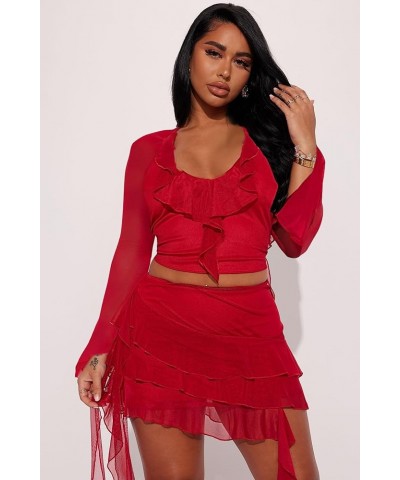 2 Piece Skirt Sets for Women Sexy Sheer Mesh Bodycon Sleeveless V Neck Outfits Backless Ruffle Party Club Night C Red $18.80 ...