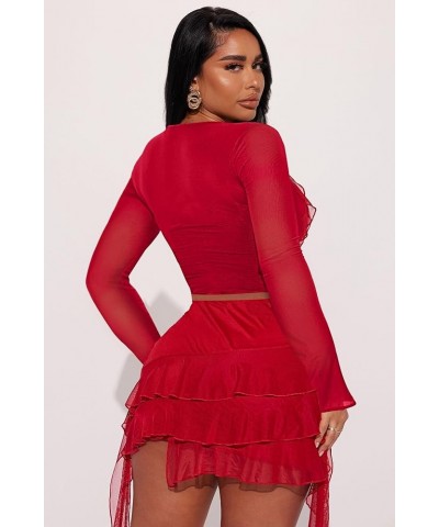 2 Piece Skirt Sets for Women Sexy Sheer Mesh Bodycon Sleeveless V Neck Outfits Backless Ruffle Party Club Night C Red $18.80 ...