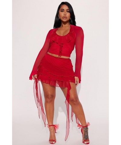 2 Piece Skirt Sets for Women Sexy Sheer Mesh Bodycon Sleeveless V Neck Outfits Backless Ruffle Party Club Night C Red $18.80 ...