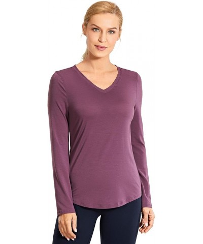 Women's Lightweight Quick-Dry Long Sleeve V-Neck Sports Shirt Athletic Tops Purplish $13.46 Activewear