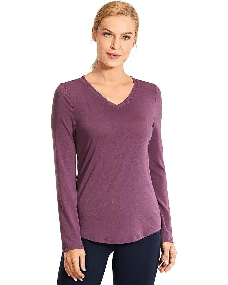 Women's Lightweight Quick-Dry Long Sleeve V-Neck Sports Shirt Athletic Tops Purplish $13.46 Activewear