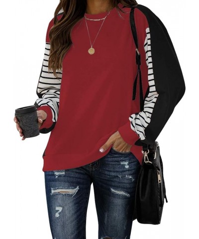 Women's Color Block Tunic Tops Long Striped Sleeve Crew Neck Sweatshirts Casual Loose Tops Red $11.24 Tops