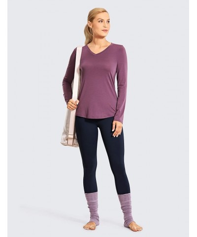 Women's Lightweight Quick-Dry Long Sleeve V-Neck Sports Shirt Athletic Tops Purplish $13.46 Activewear