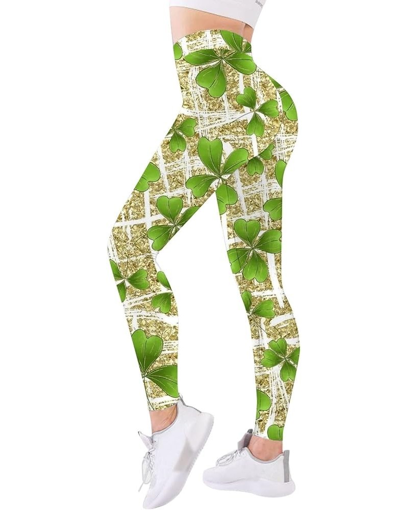 Green Womens Leggings for Saint Patrick's Day Festival and Parties Workout Pants Irish Clover Printed Pant Yoga Tights A-beig...