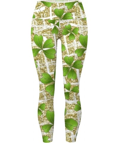 Green Womens Leggings for Saint Patrick's Day Festival and Parties Workout Pants Irish Clover Printed Pant Yoga Tights A-beig...