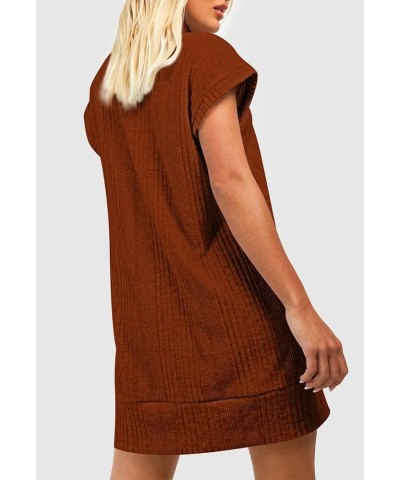 Women's Turtleneck Oversized Sweater Dress Short Cap Sleeve Pullover Sweaters Ribbed Knit Dresses Chestnut $10.00 Sweaters