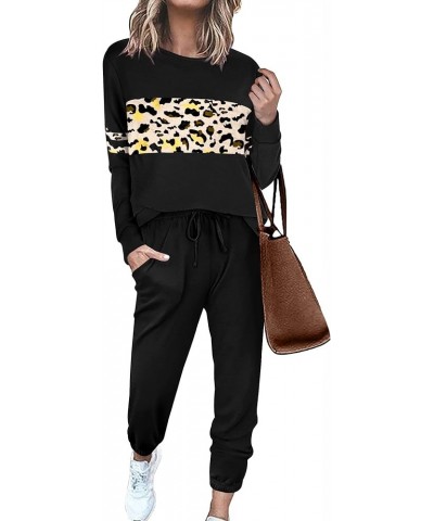 Women's Long-sleeve Crewneck Sweatsuits with Pocket A-black $17.64 Activewear