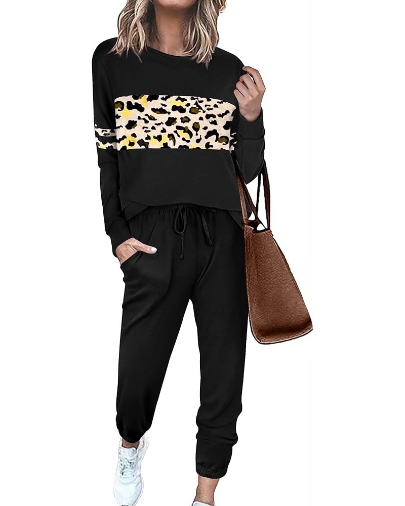 Women's Long-sleeve Crewneck Sweatsuits with Pocket A-black $17.64 Activewear